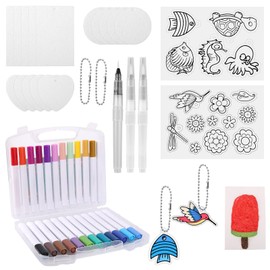 59pcs Magic Foam Texture Painting Kit, Puffy Paint 3D Texture Magic Canvas Sponge Drawing Set with 15 Foam Sheets, 24 Colors Markers, 3 Water Pens, Art Supplies for DIY & Crafts