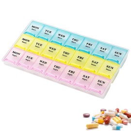 DDUP Portable Weekly Pill Box Organiser | Easy to Open 7 Day Premium Quality Tablet Box | Travel Pill Case with Snap Shut Lids Design |Tablet Organiser for Vitamins, Supplements (Colour B)