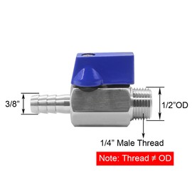 BesNPT Stainless Steel Shut Off Valve 1/4" NPT Male x 3/8" Hose Barb Ball Valve for Water Fuel Air with Replaceable Butterfly Shaped Handles (Pack of 2)
