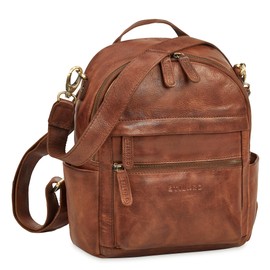 STILORD 'Regina' 2-in-1 Leather Backpack Handbags for Women Small Convertible Backpack Ladies Modern Rucksack Bag real Leather Shoulder Bag Daypack Anti Theft Backpack, Colour:brandy - cognac