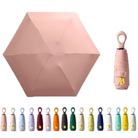 HUAMu Mini Parasol Travel Ring Handle Coating Layer Fabric Blocking UV Protection 99.9% Compact Foldable Lightweight Small Portable Backpack Rain Sun Men Women Kids, Dark pink