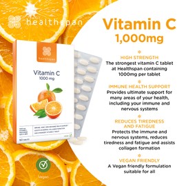 Healthspan Vitamin C 1,000mg (5 Months' Supply) | Support Your Immune Health | Reduces Tiredness & Fatigue and Supports Joint, Skin & Bone Health | Vegan