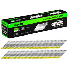 meite 2-1/2-Inch DA Style Nails in Galvanized Finish Compatible with 15 Gauge 34-Degree Angled Finish Nail Gun Perfect for Moldings Trimming Works and DIY Projects (2,400 Counts) 6 Boxes