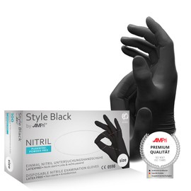 AMPri Med-Comfort Nitrile Gloves, Black, Pack of 100, Size M, Powder-Free, Style Black by Med-Comfort: Nitrile Disposable Gloves in Sizes XS, S, M, L, XL, XXL