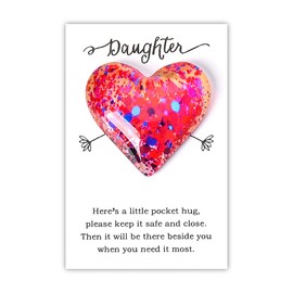 Daughter Gifts from Dad Mum A Little Pocket Hug Love Heart Token for Daughter Birthday Gifts for Women Daughter Keepsake With Card Mini Heart Ornament for Daughters