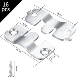 16 Pcs Flush Mount Brackets, Interlocking Photo Frame Hooks Brackets, Heavy Duty Stainless Steel Picture Hanging Z Clip Bracket for Picture Display Art Gallery Wall Mount Frame, with 32 Screws