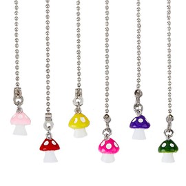 DICOSMETIC 6Pcs Fan Pull Chain 6 Styles Stainless Steel Ceiling Pull Chain Pendant Cute Mushroom Ceiling Fan Chain Pulls Extender for Light Lamp Summer Home Decor