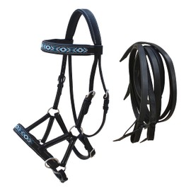 CHALLENGER Horse Western English Leather Bitless Sidepull Bridle w/Split Reins 77RS11BK