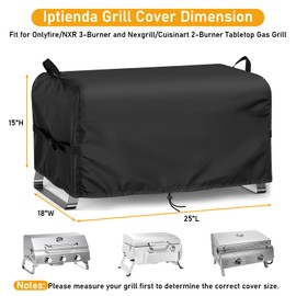 Iptienda Grill Cover for ONLYFIRE 3 Burner Portable Gas Grill GS307, 25inch Outdoor BBQ Grill Cover Waterproof for Cuisinart CGG-306,Nexgrill 820-BC002-25 L x 18" W x 15" H