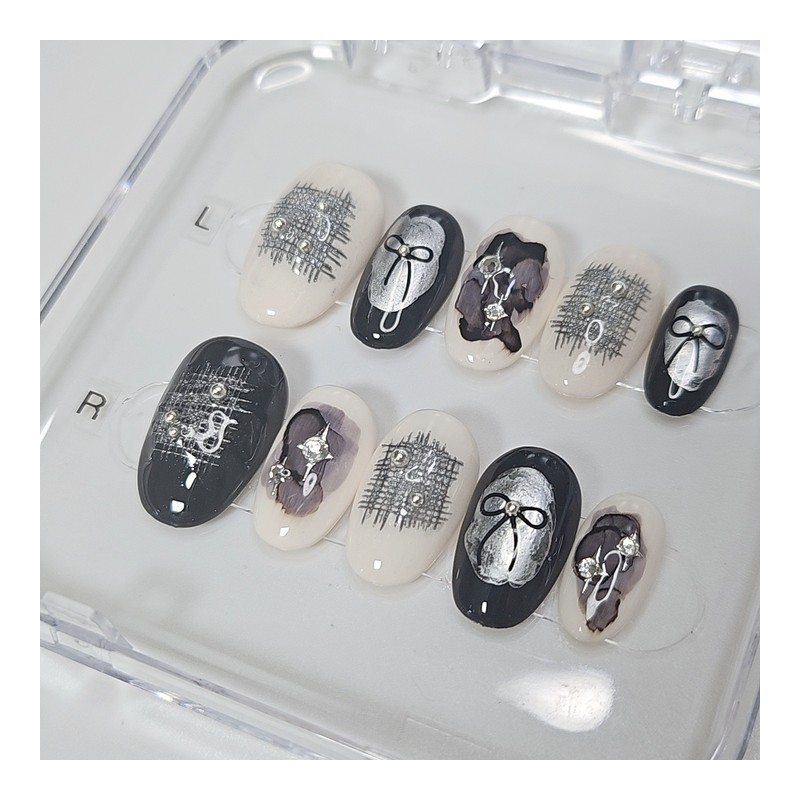 Mystic Silver Mesh Handmade Nail Tips - Short Square /
