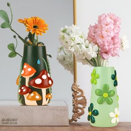 Amicera Mushroom Vase for Living Room Decoration, Colourful Mushroom Vases 20 cm, Rainbow Funky Mushroom Decor, Boho Decorative Flower Vases for Dining Table, Unique Aesthetic Garden Gifts, Green