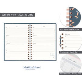 2025-2026 Academic Diary A5 Week to View - Mid Year Weekly Planner with Rose Gold Wiro Binding and Hardback Cover - July to July Format - Grey