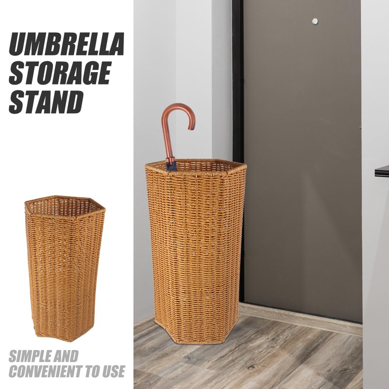 HOLIDYOYO Woven Umbrella Stand Basket with Drainage Tray 15.55In Hexagonal