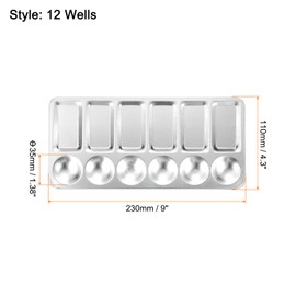 HARFINGTON 4pcs Paint Palette Tray 9" x 4.3" 12 Wells Aluminum Rectangle Paint Mixing Pallet for Acrylic Oil Watercolor Artist DIY Painting