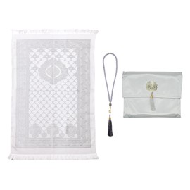 Hitopin Muslim Prayer Rug and Beads with Elegant Slub Fabric Bag, Islamic Prayer Mat, Muslim Prayer Rug, Ramadan Prayer Blanket, for Gifts, Muslim, Islamic, Ramadan, Prayer (Gray,110 * 70CM)