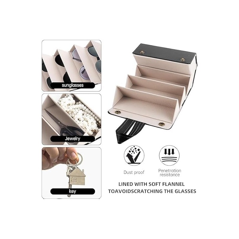 Sunglasses Travel Case, 5-Slot Glasses Storage Box, Foldable Glasses Storage