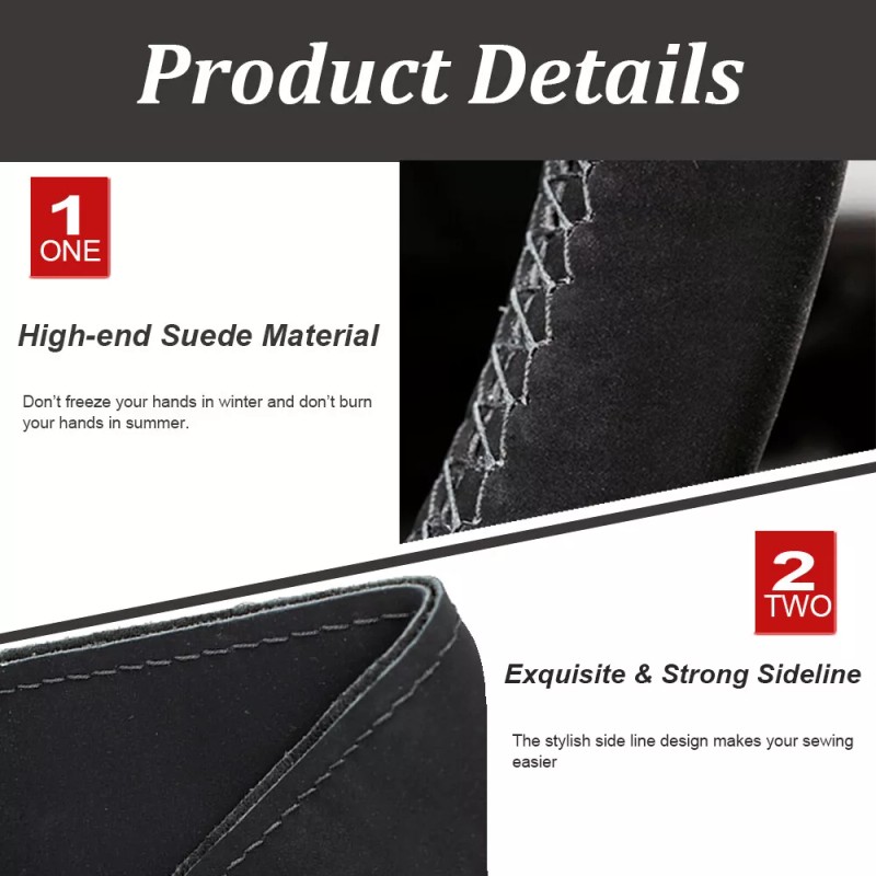 XUKEY Suede Steering Wheel Cover Leather anti-slip Stitch on 15