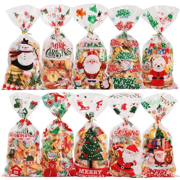 100 PCS Christmas Candy Bags, GeeRic Xmas Candy Bags with