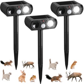 Qualirey 3 Pack Solar Ultrasonic Animal Repeller Outdoor Waterproof Cat Defender with Motion Detection Ultrasonic Squirrel Rabbit Rat Dog Cat Repeller with LED Flash Lights for Garden Yard Farm