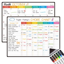 Magnetic Dry Erase Chore Chart, Monthly Calendar Set - 14.5"x11" Monthly Calendar, Chore Board for Fridge - 6 Extra Fine Point Markers Included - Shipped Flat