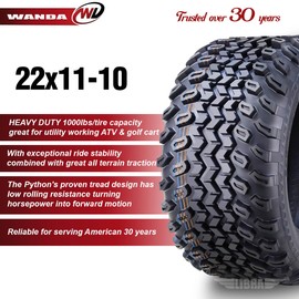 WANDA 22x11-10 Golf Cart ATV Tires 4PR 22x11x10 High Load, Set 2-10142