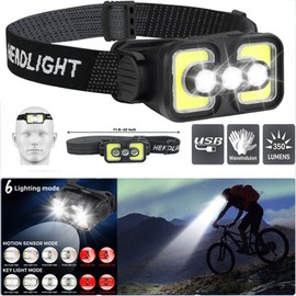 Unbranded COB LED Headlamp USB Rechargeable Headlight Torch Work Lamp Bar Head Band Light