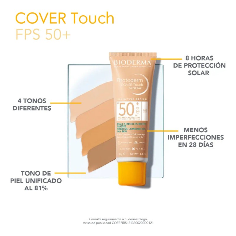 Bioderma Photoderm Cover Touch Spf50+ Tono Dorado, 40 Ml