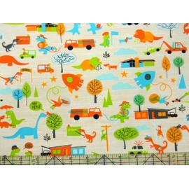 Timeless Treasures Dinosaurs Town Firefighter Tow Truck Astronaut Fabric BHY