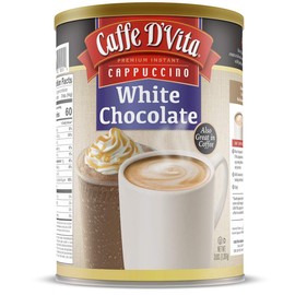Caffe D'Vita White Chocolate Cappuccino Mix - White Chocolate Powder, Gluten Free, No Cholesterol, No Hydrogenated Oils, No Trans Fat, 99% Caffeine Free, Instant Cappuccino Mix - 3 Lb Can