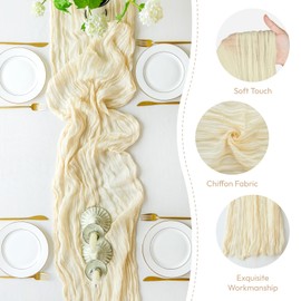 Sioloc 5 Pack Beige Cheesecloth Table Runner,10ft Gauze Boho Romantic Cheese Cloth Table Runner for Wedding Bridal Fall Party Table Decoration