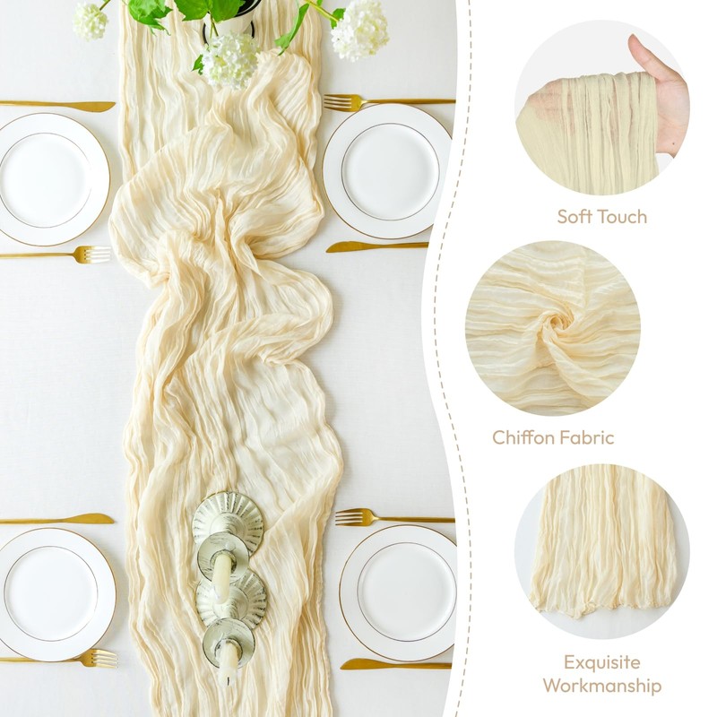 Sioloc 5 Pack Beige Cheesecloth Table Runner,10ft Gauze Boho Romantic