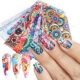 Holographic Nail Foil Transfer Stickers Decals, Colorful Bohemian Nail Polish Sheets Sky Starry Paper Transfer Foils Flower Nails Supplies for Nail Transfer Glue Women Manicure Nail Film Decorations
