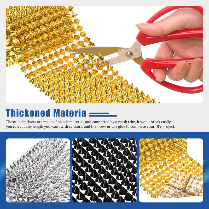 Glarks 2 Yards Sew Stitch on Spike Stud Bullet Cone