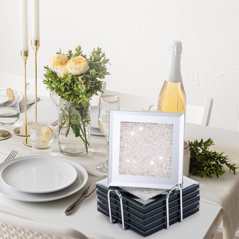 Jetec Crushed Diamond Home Decoration Glass Coaster Set of 6