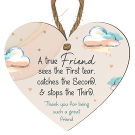 A True Friend Sees the First Tear, Catches the Second, & Stops the Third | Heartfelt Wooden Heart Plaque for Best Friends, Thoughtful Friendship Gift, Decorative Wall Sign for Friends