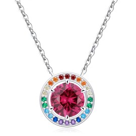 Qings 925 Sterling Silver Birthstone Necklace for Women Classic Cubic Zirconia Round Pendant Necklace 12 Months Jewellery Gift for Mum Girls Birthday Wedding 45 cm + 5 cm Chain Gift Box, Sterling