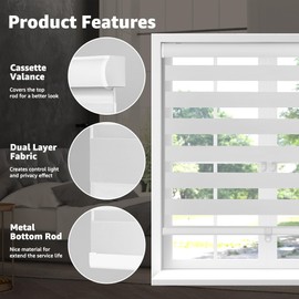 SEEYE Cordless Zebra Blinds for Window, French Door Blinds Free-Stop Roller Window Shades with Valance 30" W x 72" H, 95% Blackout Window Treatment Sheer Blinds & Shades Easy to Install, White