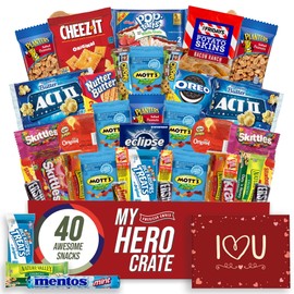 Military Valentine's Day Snack Box (40 Piece Variety Gift Basket Care Package) Peanuts, Candy, Chips, Granola Bars & More - My Hero Crate