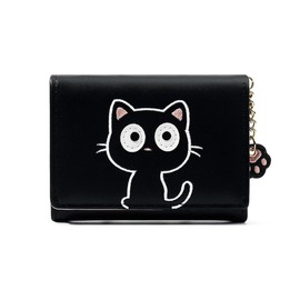 Huimei Women's Mini Wallet, Cute, Trifold Wallet, Cat Pattern, Card Case, Compact, Multi-functional Storage, Coin Purse, Card Holder, Popular, Stylish, Present, Black