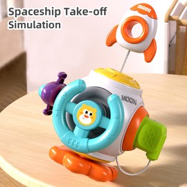 6 in 1 Baby Busy Cube Toy for Newborn Develop Learning, Montessori Car Airplane Travel Fidget Toys, Fine Motor Skills Hands Grip Ability Training - Rotating Rocket Spinner (Cloud)