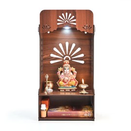 Git Kya De Pooja Mandir for Home, Wooden Temple with Storage Shelf & LED Spotlight, DIY Wall Mounted Puja Mandirs, Home Temple Devghar, Puja Stand for God Idols, Office, Shop - (21 x 11 Inches)