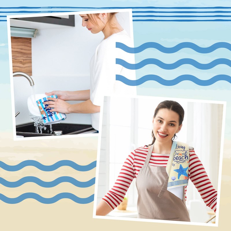 4 Pieces Beach Kitchen Towels Beach Holiday Dishcloths Fast Drying