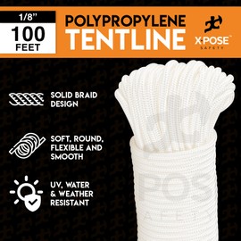 Line Nylon Cord - 100 Ft White Reflective Guyline - Camping Rope, Guy Lines, Tie Down Rope - Tent Accessories & Cordage (White - Pack of 1, 100ft)