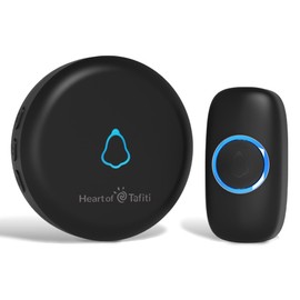 Heart of Tafiti Wireless Bell Set, IP55 Waterproof, Front Doorbell Kit with 1 Plug-in Receiver and 1 Transmitter, LED Flash, Black