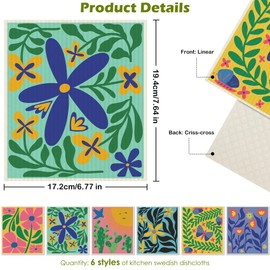 Revahope 6 Packs Swedish Dishcloths for Kitchen, Reusable Paper Towels Washable Dish Rags, Highly Absorbent Kitchen Towels Quick Drying Swedish Sponge Cleaning Dish Cloths(Hawaiian Style)