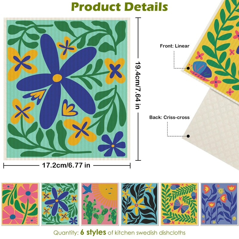 Revahope 6 Packs Swedish Dishcloths for Kitchen, Reusable Paper Towels
