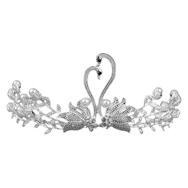 Beaupretty Crystal Swan Crown Rhinestone Tiara with Pearls Bridal Jewelry Headpiece for Birthday Wedding Party