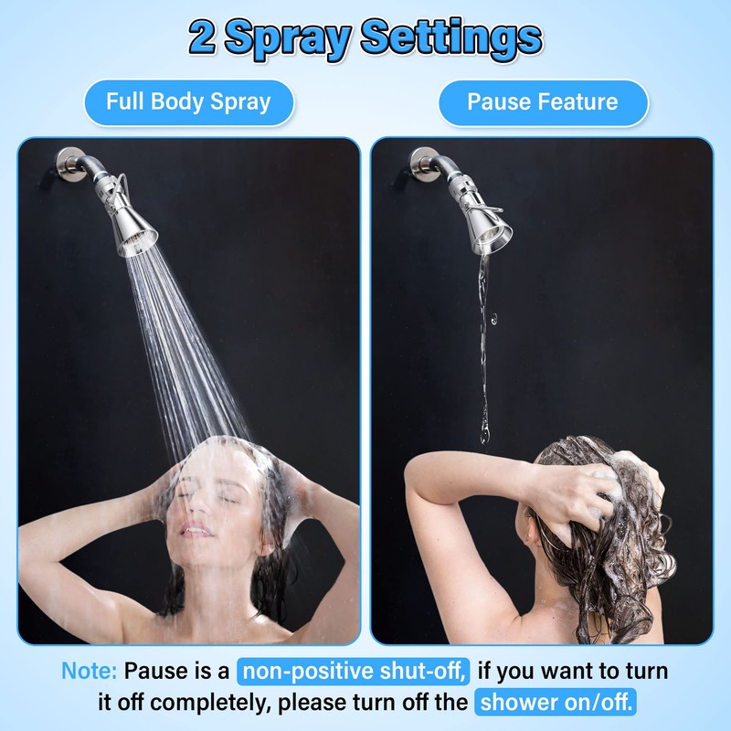 Enhon 2 Setting Pivoting Single Spray Shower Head with Shut