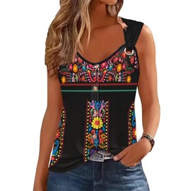 Summer Tank Tops for Women Casual Loose Sleeveless O Ring Shoulder Shirts Cute Floral Button Front Blouse