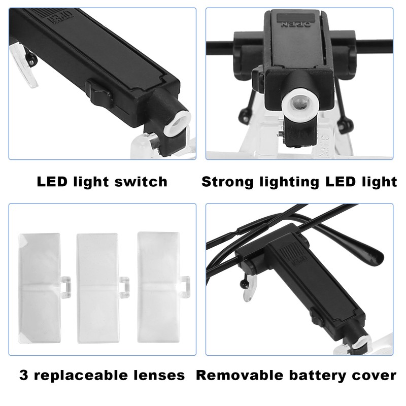 Eyeglasses Magnifier LED Light Hands Free Magnifying Glass for Watch
